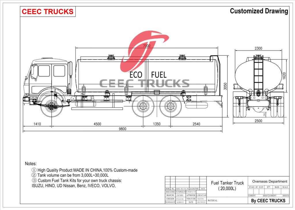 beiben fuel truck drawing 