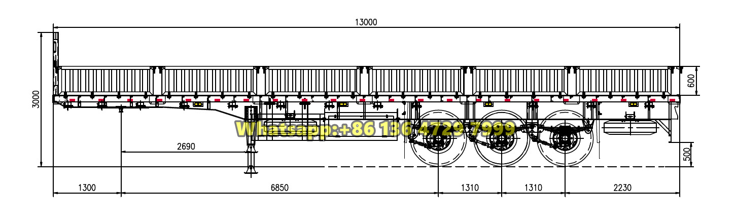 Tri-axle cargo semi-trailer drawing