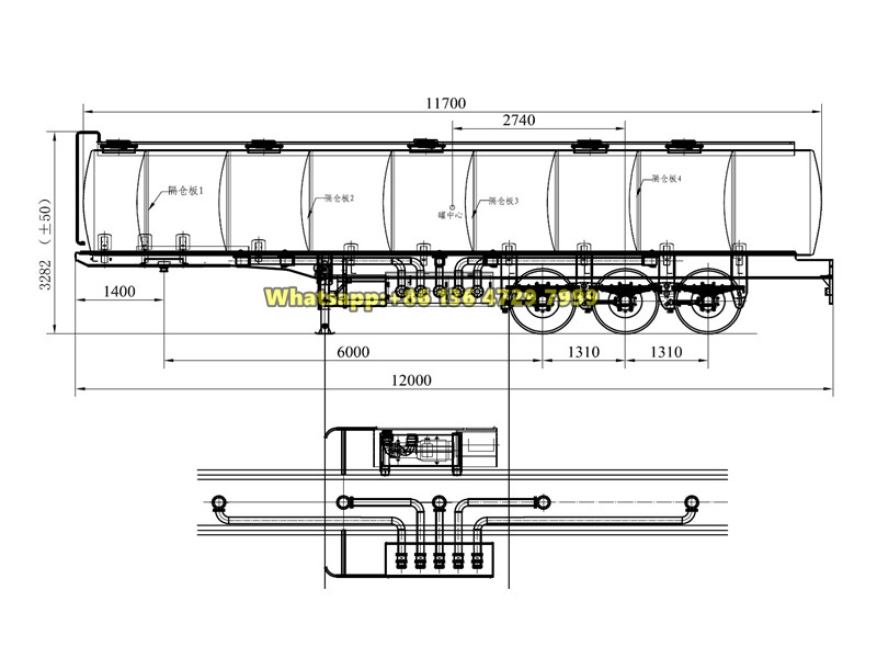 Tri-axle oil tanker semi-trailer drawing