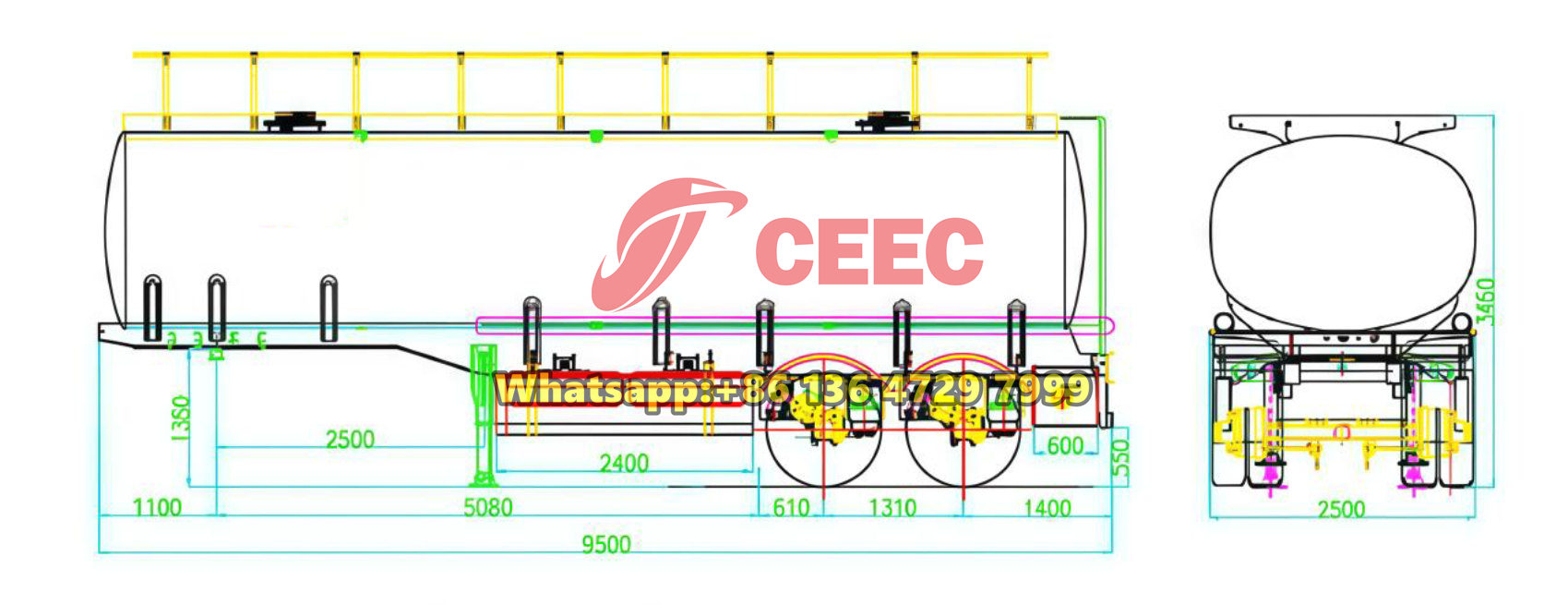 2-axle fuel tanker trailer drawing